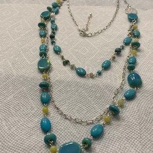 Faux Turquoise Bead Necklace.Silver tone